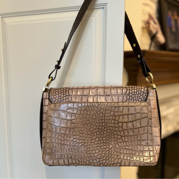 Brahmin Croc Embossed Leather Shoulder Handbag Dark Brown and Tan- BRAND NEW - Picture 2 of 12